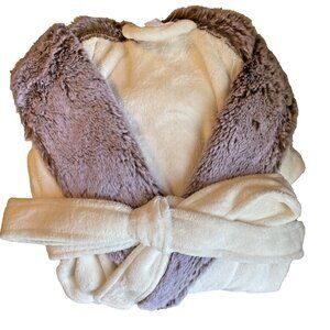 Hotel Collection Fleece Robe Faux Fur Size L/XL Cream Brown Supersoft Cozycore